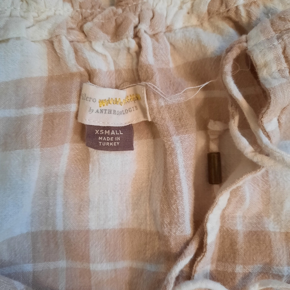 Anthro pilcro linen plaid oversized babydoll boho top XS *C5 - Picture 7 of 8